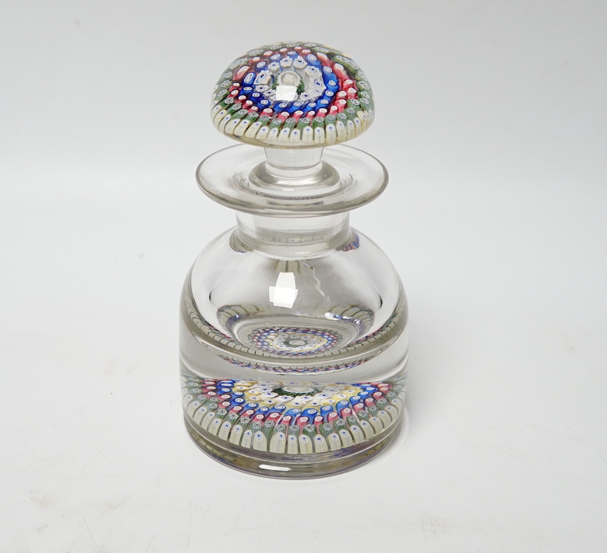 A Bohemian millefiori glass ink bottle and stopper, circa 1900